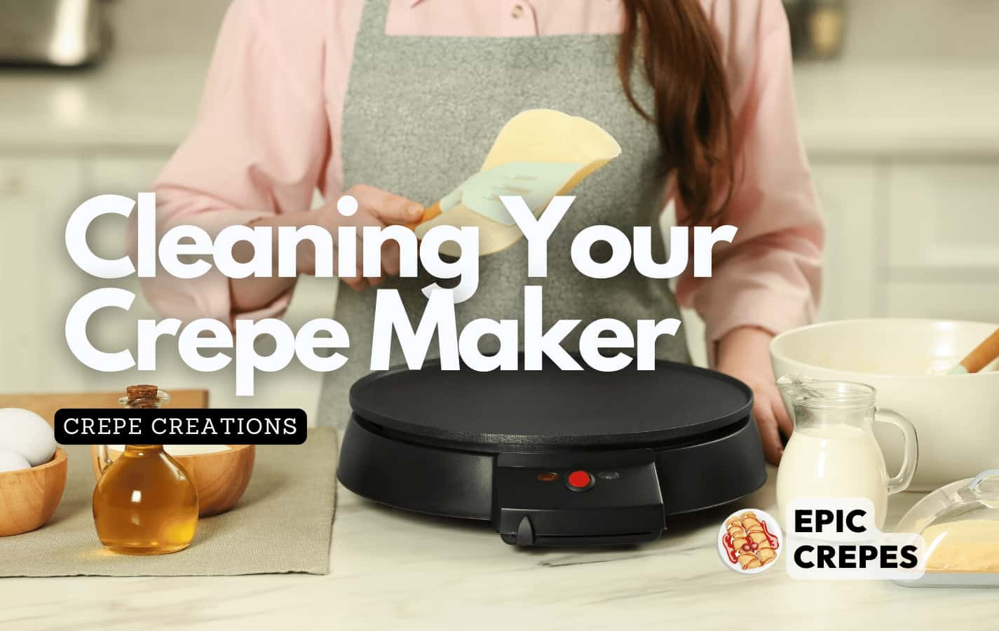 Woman using a crepe maker in her kitchen